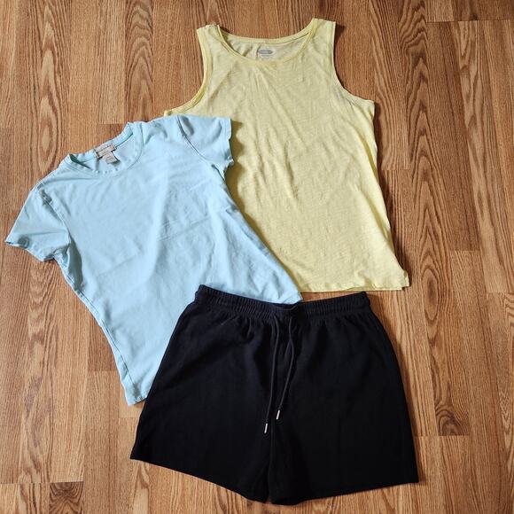 Lot of 3 Tank Tops, Shorts Women Size Medium Blue Black Yellow - Picture 1 of 9